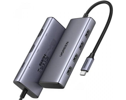 Порт-реплікатор Ugreen Dock CM498 USB 3.0 Type-C -> 1хUSB-A 3.0/3хUSB-A 2.0/2xHDMI 4K 30Гц PD (35897)