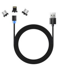 Дата кабель USB 3в1 (Lightning+MicroUSB+Type-C) Magnet only charge ColorWay (CW-CBUU020-BK)