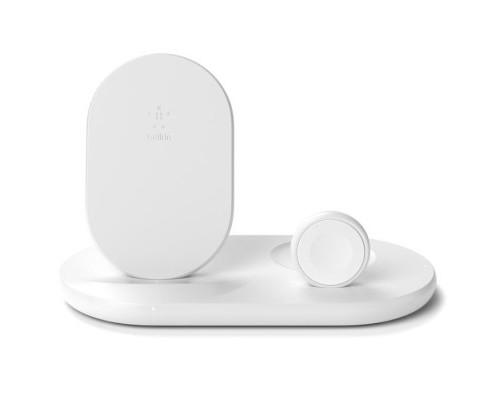 Зарядний пристрій Belkin 3-in-1 Wireless Pad/Stand/Apple Watch, white (WIZ001VFWH)