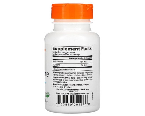 Вітамін Doctor's Best Бенфотіамін, Benfotiamine 150, 150 мг, 120 капсул (DRB-00129) Вітамін Doctor's Best Бенфотіамін, Benfotiamine 150, 150 мг, 120 капсул (DRB-00129)