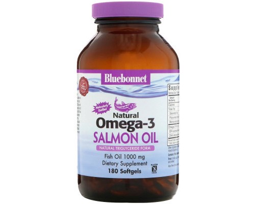 Жирні кислоти Bluebonnet Nutrition Натуральна Омега-3 з лососевих Жира, 180 желатинових (BLB-00953)