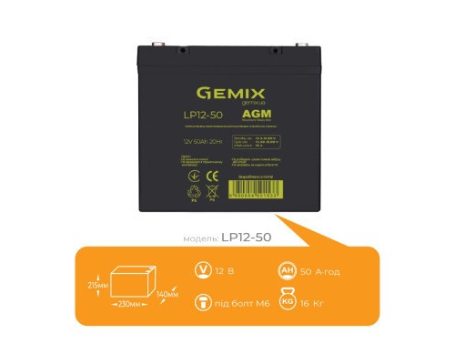 Батарея до ДБЖ Gemix 12В 50Ач (LP12-50) 