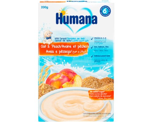 Дитяча каша Humana молочна вівсяна з персиком 200 г (4031244003034)