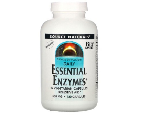 Пробіотики Source Naturals Ефірні Ензими, 500 мг, Daily Essential Enzymes, 120 вегетаріанських до (SN1302)