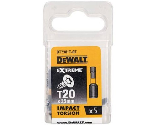 Набір біт DeWALT IMPACT TORSION, ударні, Torx, Т20, L = 25 мм, 5 шт (DT7381T)