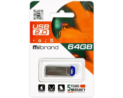 USB флеш накопичувач Mibrand 64GB Falcon Silver-Blue USB 2.0 (MI2.0/FA64U7U) 