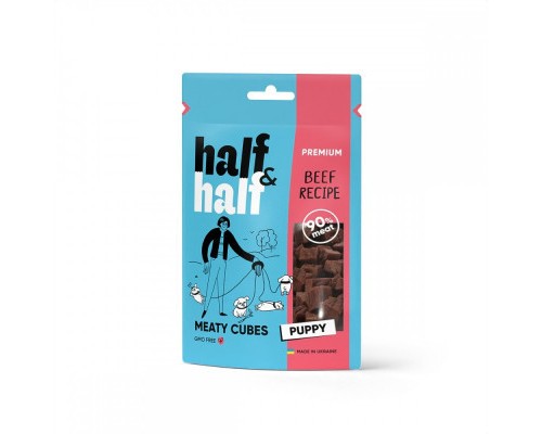 Ласощі для собак Half&Half у формі м'ясних кубиків з яловичиною 100 г (4823082431786)