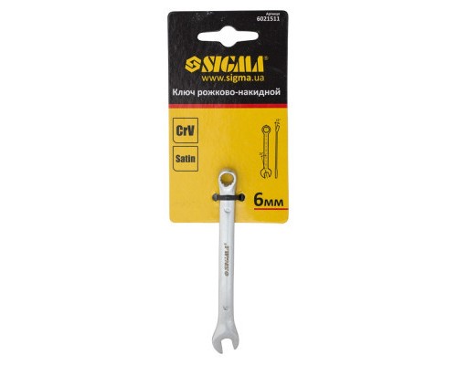 Ключ Sigma рожково-накидний 6мм CrV satine з підвісом (6021511)