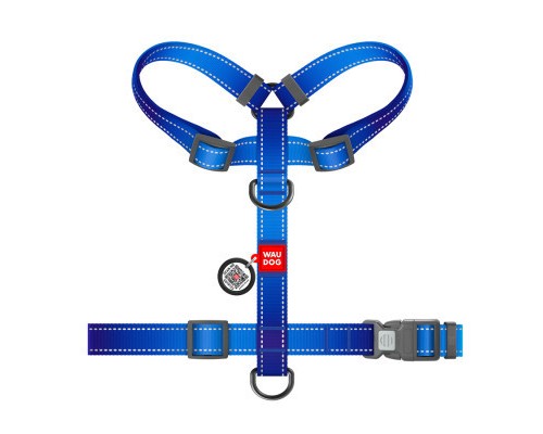Шлея для собак WAUDOG Nylon Mono з QR-паспортом, пластиковий фастекс М синя (527212)