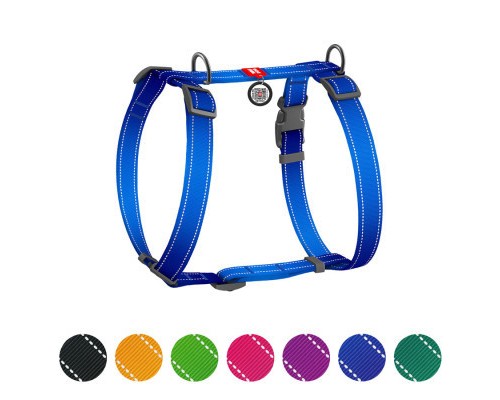Шлея для собак WAUDOG Nylon Mono з QR-паспортом, пластиковий фастекс М синя (527212)