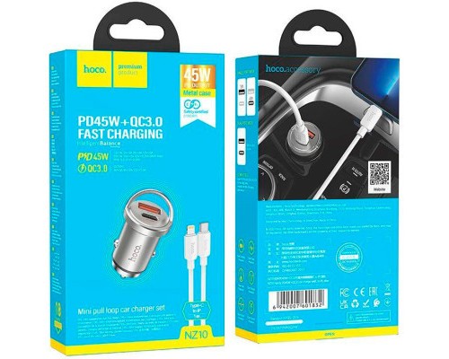 Зарядний пристрій HOCO NZ10 Handy USB-A/Type-C Silver (6942007601832)
