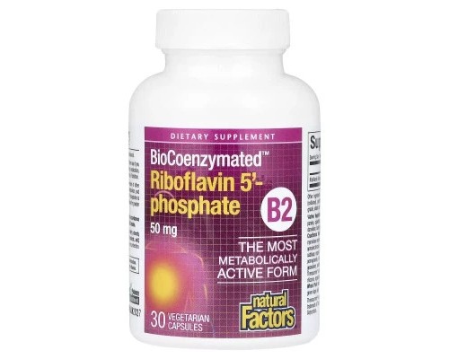 Вітамін Natural Factors Рибофлавін 5'-фосфат, вітамін B2, 50 мг, BioCoenzymated, B2, Riboflavin 5'- (NFS-01249) Вітамін Natural Factors Рибофлавін 5'-фосфат, вітамін B2, 50 мг, BioCoenzymated, B2, Riboflavin 5'- (NFS-01249)