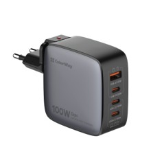 Зарядний пристрій ColorWay Power Delivery GaN (USB-A + 3USB TYPE-C) (100W) (CW-CHS047PD-BK)