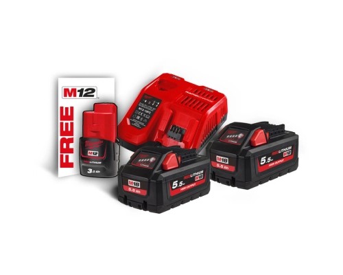 Набір акумулятор + зарядний пристрій Milwaukee M18 HNRG-552 2x5,5Ah, M12 3Ah, M12-18FC (4933464713)