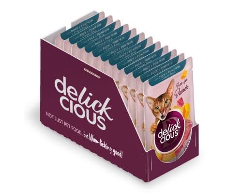 Вологий корм для кішок Delickcious Смужки з качкою та гарбузом в крем-супі 85 г (4820269141797) Вологий корм для кішок Delickcious Смужки з качкою та гарбузом в крем-супі 85 г (4820269141797)