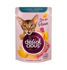 Вологий корм для кішок Delickcious Смужки з качкою та гарбузом в крем-супі 85 г (4820269141797)