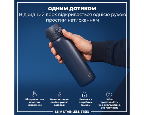 Пляшка для води ION8 OneTouch Stainless Steel 600 мл Ash Navy (I8SS600ANAVY)