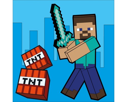 Картина по номерам Santi Майнкрафт. Стів та алмазний меч 25х25 см LED підсвітка (954927)