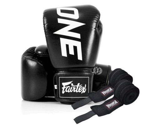 Боксерські рукавички Fairtex BGV1-ONE (натуральна шкіра) Black 14 унцій (бинти в комплекті) (BGV1-ONE_14oz_Black)
