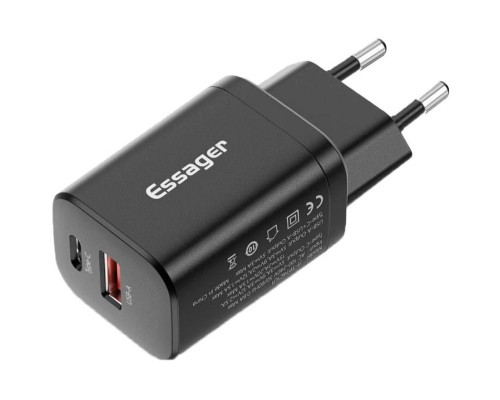 Зарядний пристрій Essager 1xUSB + 1xUSB-C PD30W black (ECTPQS-ZTB01)