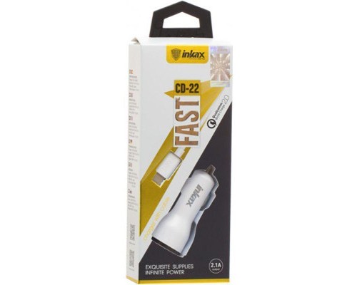 Зарядний пристрій Inkax CD-22 Car charger + Type-C cable 1USB 2.1A White (F_72210)