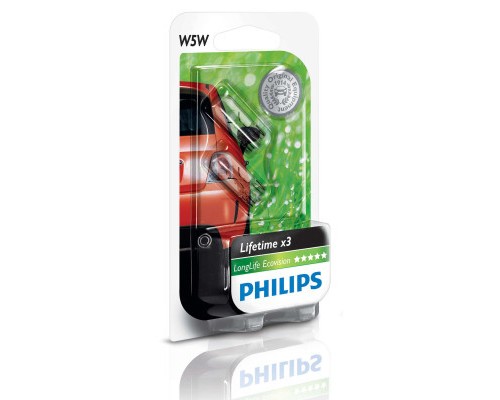 Автолампа Philips W5W LongLife EcoVision, 2шт/бл. (12961LLECOB2)