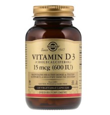 Вітамін Solgar Вітамін D3, Cholecalciferol, 15 мкг, 600МЕ, 120 рослинних ка (SOL-03319)
