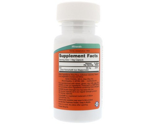 Мінерали Now Foods Залізо, Iron, 36 мг, 90 капсул (NOW-01444)