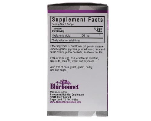 Вітамінно-мінеральний комплекс Bluebonnet Nutrition Гіалуронова кислота 100 мг, Beautiful Ally, 90 желатинових к (BLB-01512)