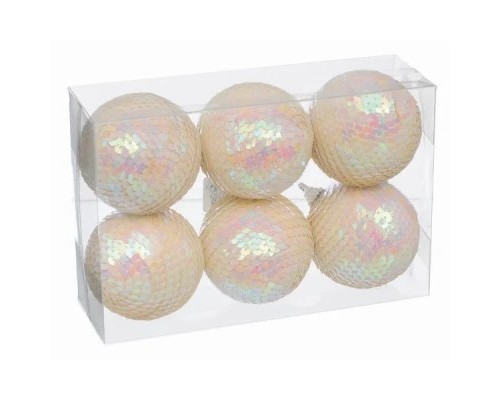 Ялинкова іграшка Jumi кульок з блискітками, 6 шт (6 см) айворі (5900410791022)