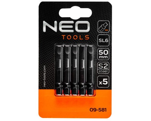 Набір біт Neo Tools ударних 50 мм, SL6-5 шт., сталь S2 (09-581)