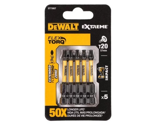 Набір біт DeWALT IMPACT TORSION, ударні, Torx, Т20, L=57 мм, 5 шт (DT7395T)