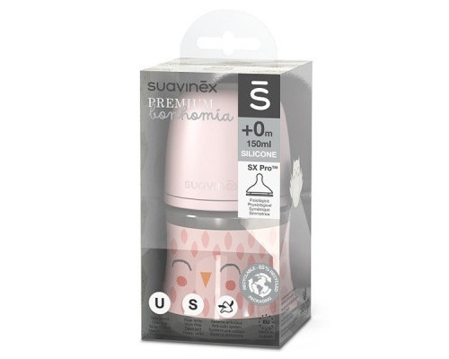 Пляшечка для годування Suavinex Bonhomia, повільний потік, 150 мл, рожева (307831)