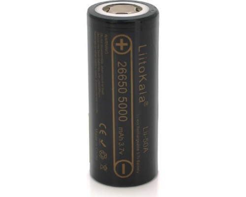 Акумулятор 26650 5000mAh (5100-5500mAh) 25A, 3.7V (2.5-4.2V), Black, 2шт в уп., ціна за 1шт Liitokala (Lii-50A / 23383) 