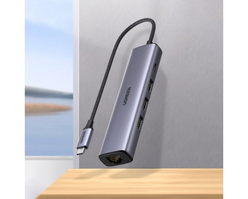 Концентратор Ugreen USB 3.0 Type-C to 3xUSB 3.0 + RJ45 1000M CM475 grey (20932)