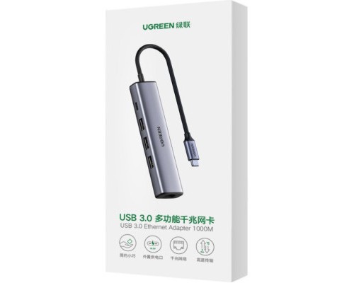 Концентратор Ugreen USB 3.0 Type-C to 3xUSB 3.0 + RJ45 1000M CM475 grey (20932)