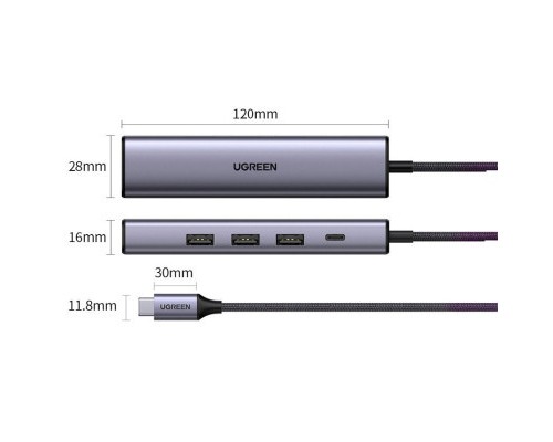 Концентратор Ugreen USB 3.0 Type-C to 3xUSB 3.0 + RJ45 1000M CM475 grey (20932)