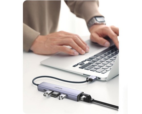 Концентратор Ugreen USB 3.0 Type-C to 3xUSB 3.0 + RJ45 1000M CM475 grey (20932)