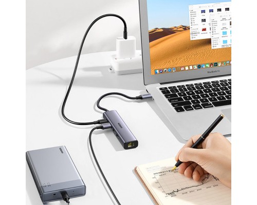 Концентратор Ugreen USB 3.0 Type-C to 3xUSB 3.0 + RJ45 1000M CM475 grey (20932)
