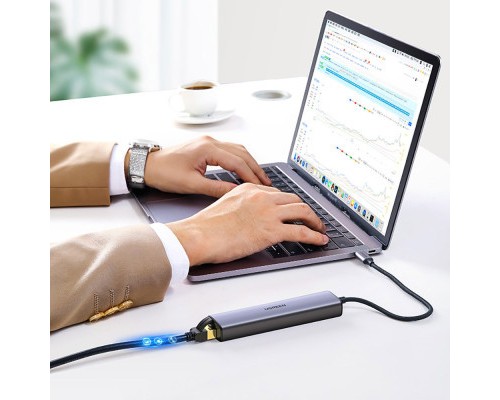 Концентратор Ugreen USB 3.0 Type-C to 3xUSB 3.0 + RJ45 1000M CM475 grey (20932)