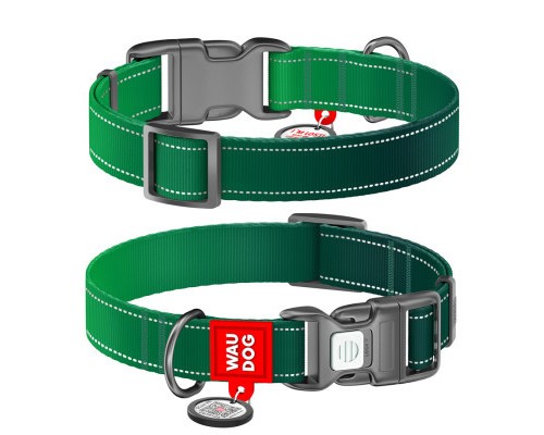 Нашийник для тварин WAUDOG Nylon Mono з QR паспортом, пластиковий фастекс L зелений (521518)