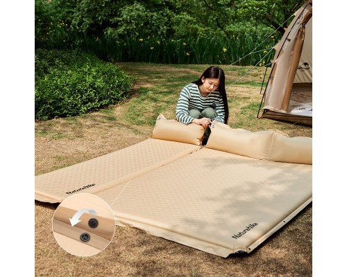 Туристичний килимок Naturehike CNK2300DZ014 Самонадувний одномісний з подушкою 60 мм бежевий (6976023926969)