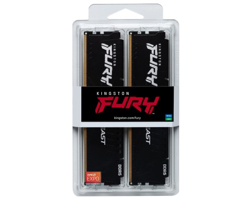 Модуль пам'яті для комп'ютера DDR5 64GB (2x32GB) 6000 MHz Beast Black XMP Kingston Fury (ex.HyperX) (KF560C30BBK2-64)