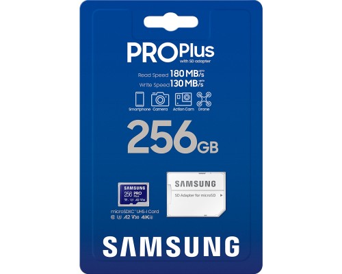 Карта пам'яті Samsung 256 GB microSDXC Pro Plus UHS-I U3 V30 A2 Class 10 + SD-adap (MB-MD256SA/EU) Карта пам'яті Samsung 256 GB microSDXC Pro Plus UHS-I U3 V30 A2 Class 10 + SD-adap (MB-MD256SA/EU)