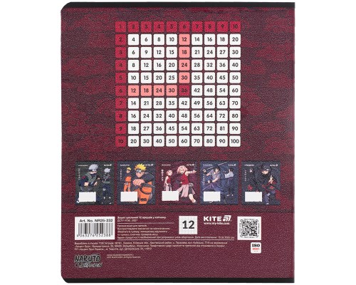 Зошит Kite Naruto, 12 аркушів, клітинка (NR25-232)