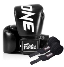 Боксерські рукавички Fairtex BGV1-ONE (натуральна шкіра) Black 16 унцій (бинти в комплекті) (BGV1-ONE_16oz_Black)