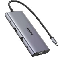 Порт-реплікатор Ugreen Dock CM639 USB3.2 Type-C->1xUSB-A3.2/1xUSB-A3.1/2xUSB-C3.2/RJ45/HDMI/VGA/RJ45/SD/TF+3.5mm PD (45520)