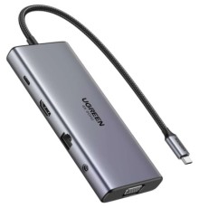 Порт-реплікатор Ugreen Dock CM639 USB3.2 Type-C->1xUSB-A3.2/1xUSB-A3.1/2xUSB-C3.2/RJ45/HDMI/VGA/RJ45/SD/TF+3.5mm PD (45520)