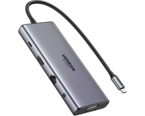 Порт-реплікатор Ugreen Dock CM639 USB3.2 Type-C->1xUSB-A3.2/1xUSB-A3.1/2xUSB-C3.2/RJ45/HDMI/VGA/RJ45/SD/TF+3.5mm PD (45520)