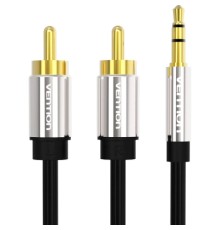 Кабель мультимедійний 3.5mm Male to 2RCA Male Audio Cable 1M Black Metal Type VENTION (BCFBF)